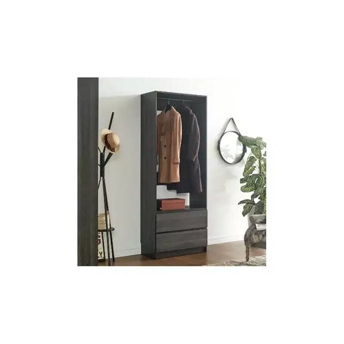 Cabina armadio da 81 cm in legno con due cassetti, sistema componibile con ripiani regolabili e aste appendiabiti