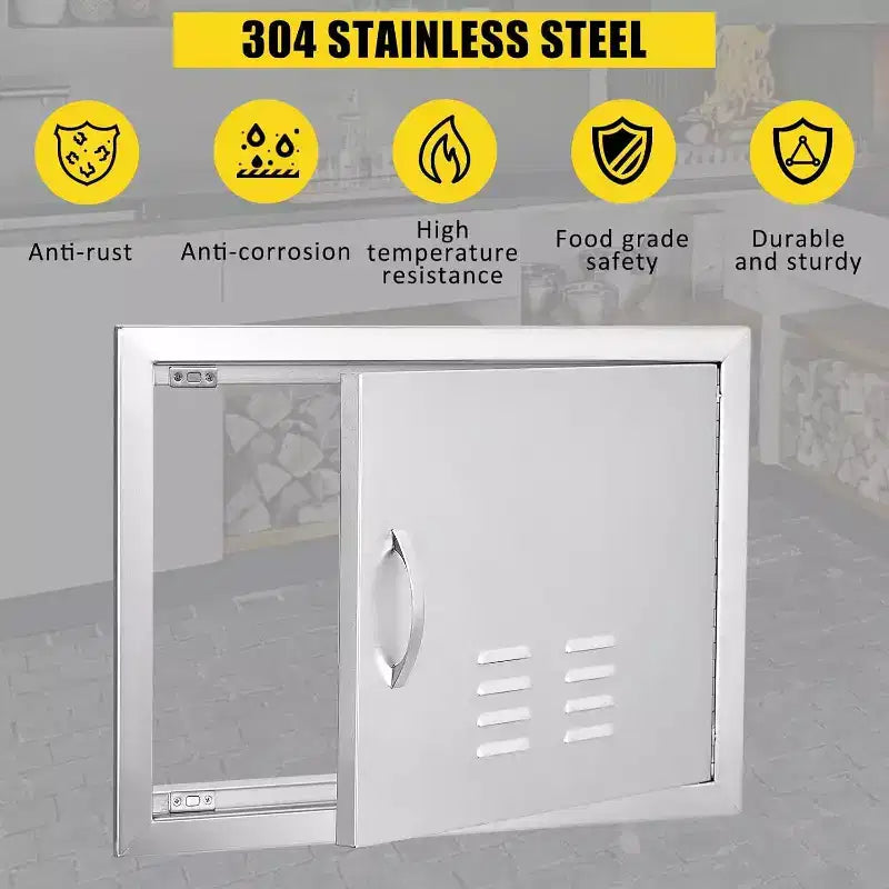 Brushed Stainless Steel BBQ Access Door, Outdoor Kitchen Cabinet Doors, Durable Weather-Resistant Doors for Barbecue Islands, Suitable for Outdoor
