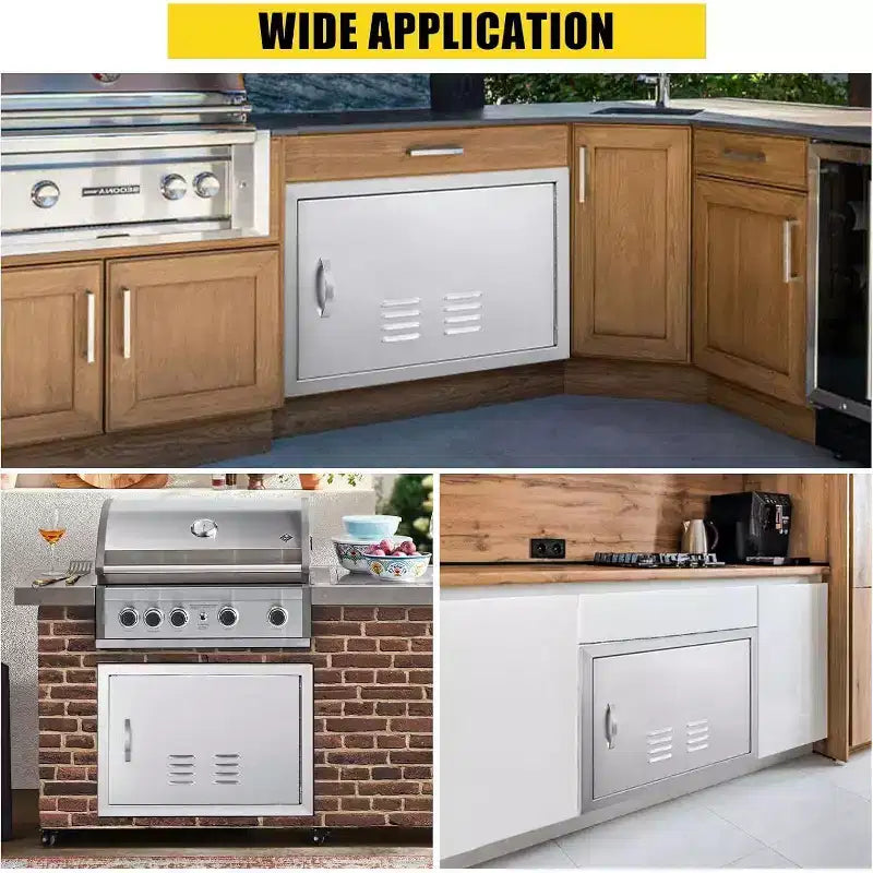 Brushed Stainless Steel BBQ Access Door, Outdoor Kitchen Cabinet Doors, Durable Weather-Resistant Doors for Barbecue Islands, Suitable for Outdoor