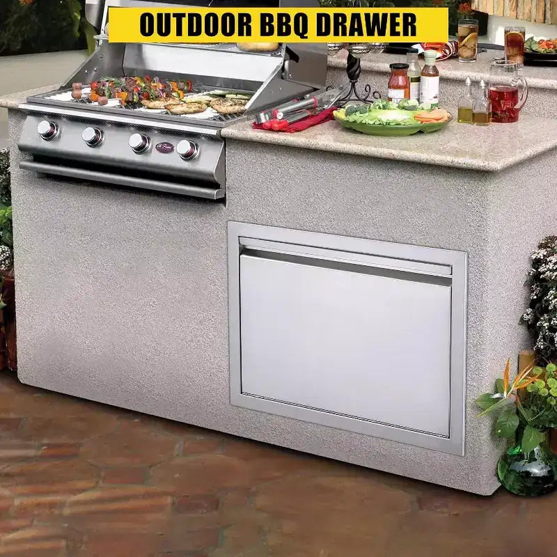 Brushed Stainless Steel BBQ Access Door, Outdoor Kitchen Cabinet Doors, Durable Weather-Resistant Doors for Barbecue Islands, Suitable for Outdoor