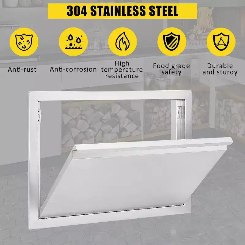 Brushed Stainless Steel BBQ Access Door, Outdoor Kitchen Cabinet Doors, Durable Weather-Resistant Doors for Barbecue Islands, Suitable for Outdoor