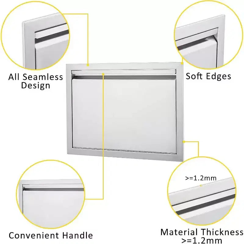 Brushed Stainless Steel BBQ Access Door, Outdoor Kitchen Cabinet Doors, Durable Weather-Resistant Doors for Barbecue Islands, Suitable for Outdoor