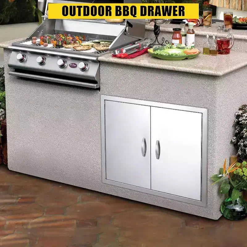 Brushed Stainless Steel BBQ Access Door, Outdoor Kitchen Cabinet Doors, Durable Weather-Resistant Doors for Barbecue Islands, Suitable for Outdoor