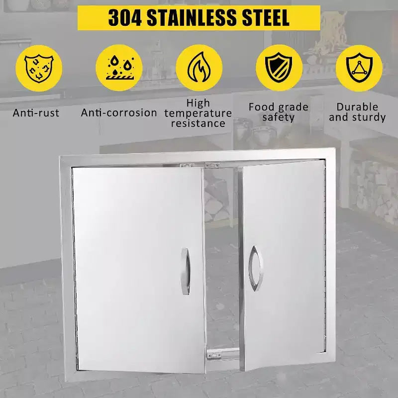 Brushed Stainless Steel BBQ Access Door, Outdoor Kitchen Cabinet Doors, Durable Weather-Resistant Doors for Barbecue Islands, Suitable for Outdoor