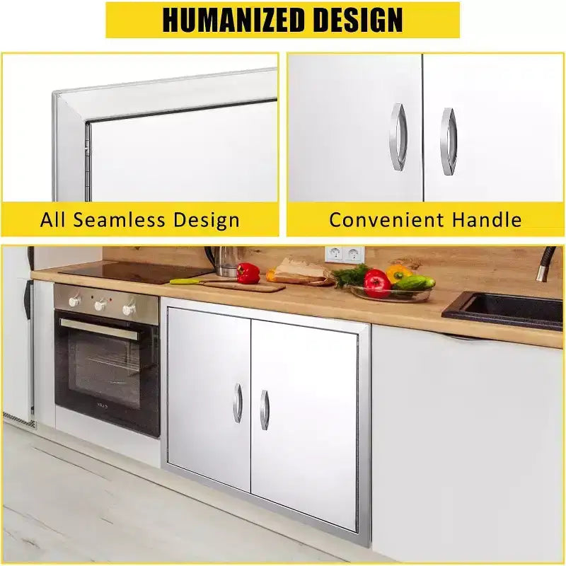 Brushed Stainless Steel BBQ Access Door, Outdoor Kitchen Cabinet Doors, Durable Weather-Resistant Doors for Barbecue Islands, Suitable for Outdoor