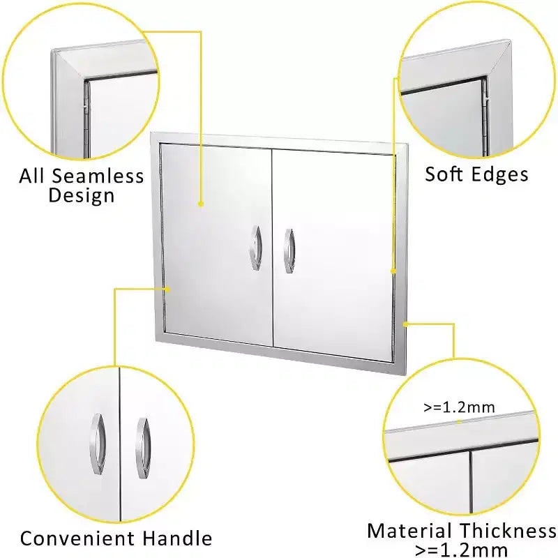 Brushed Stainless Steel BBQ Access Door, Outdoor Kitchen Cabinet Doors, Durable Weather-Resistant Doors for Barbecue Islands, Suitable for Outdoor