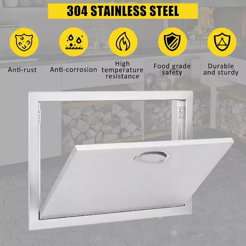 Brushed Stainless Steel BBQ Access Door, Outdoor Kitchen Cabinet Doors, Durable Weather-Resistant Doors for Barbecue Islands, Suitable for Outdoor