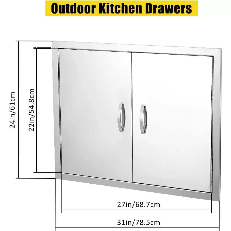 Brushed Stainless Steel BBQ Access Door, Outdoor Kitchen Cabinet Doors, Durable Weather-Resistant Doors for Barbecue Islands, Suitable for Outdoor