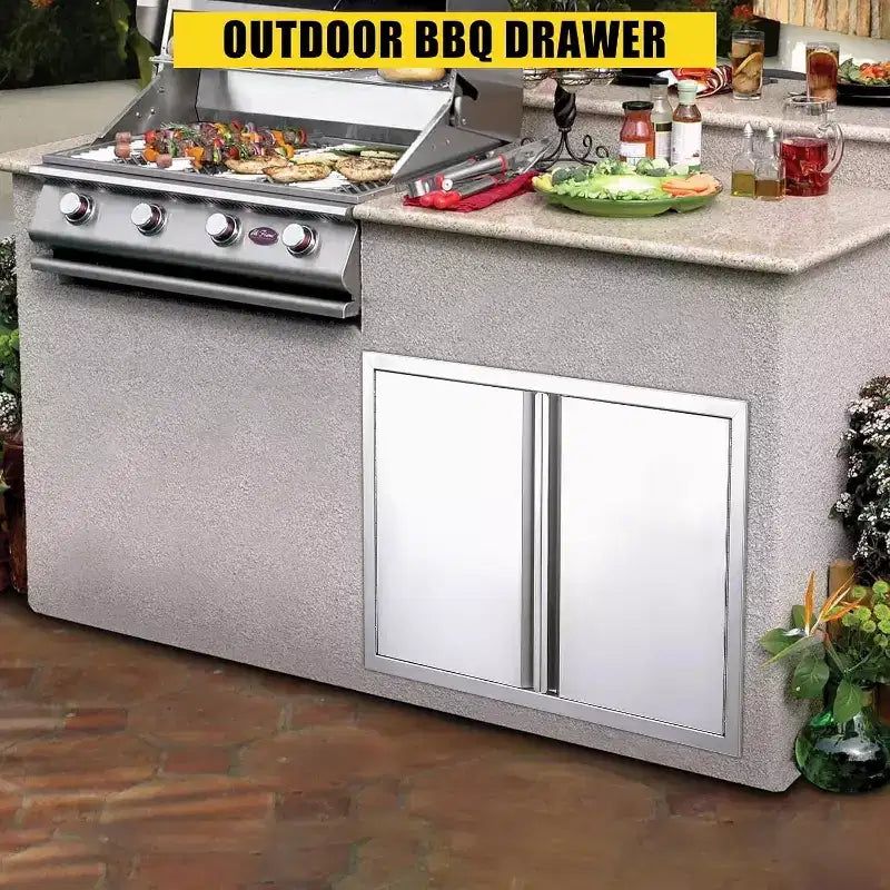 Brushed Stainless Steel BBQ Access Door, Outdoor Kitchen Cabinet Doors, Durable Weather-Resistant Doors for Barbecue Islands, Suitable for Outdoor