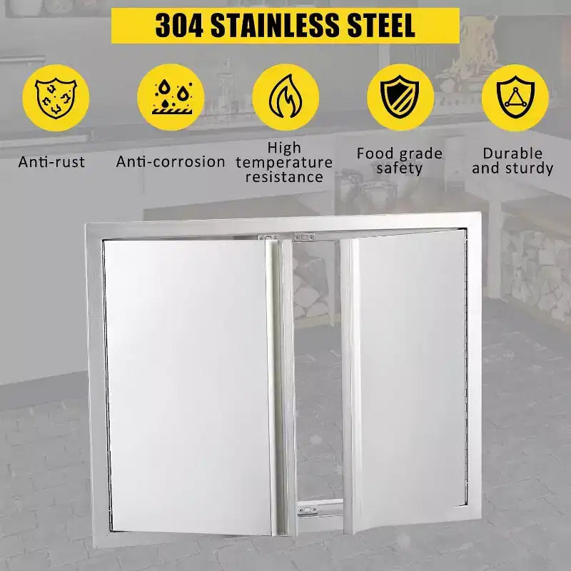 Brushed Stainless Steel BBQ Access Door, Outdoor Kitchen Cabinet Doors, Durable Weather-Resistant Doors for Barbecue Islands, Suitable for Outdoor