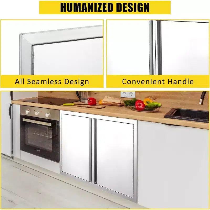 Brushed Stainless Steel BBQ Access Door, Outdoor Kitchen Cabinet Doors, Durable Weather-Resistant Doors for Barbecue Islands, Suitable for Outdoor