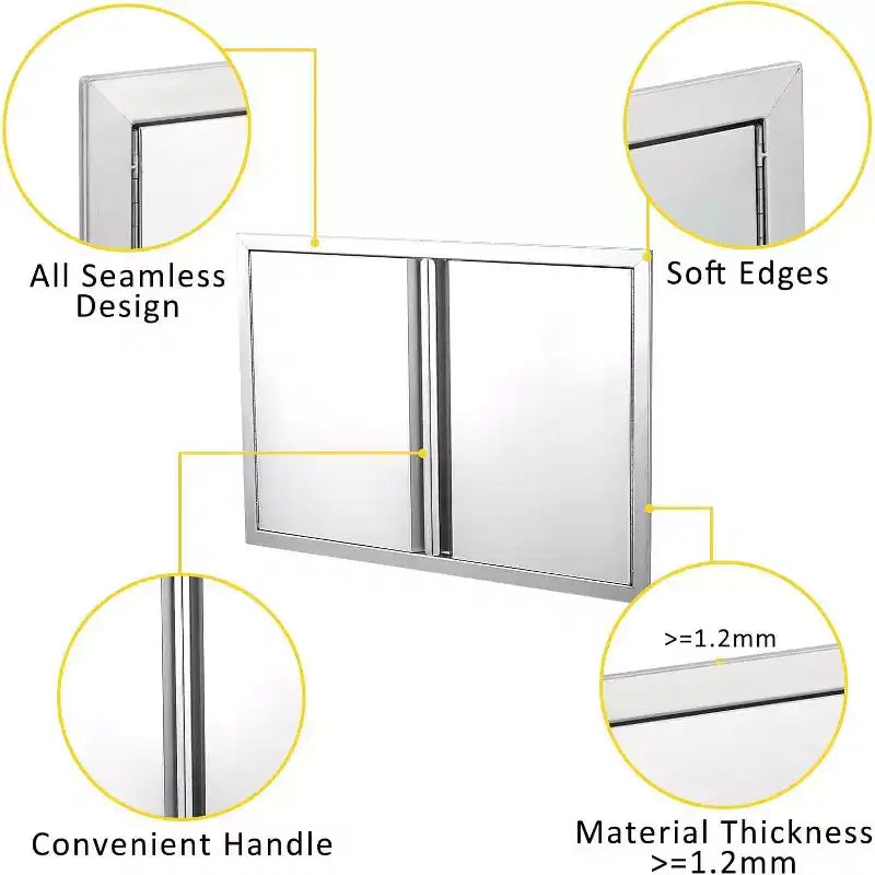Brushed Stainless Steel BBQ Access Door, Outdoor Kitchen Cabinet Doors, Durable Weather-Resistant Doors for Barbecue Islands, Suitable for Outdoor