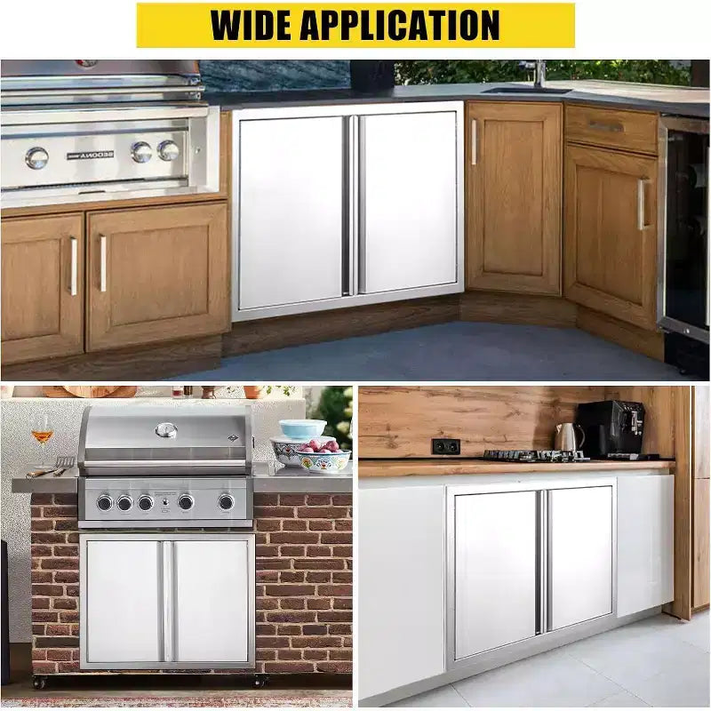 Brushed Stainless Steel BBQ Access Door, Outdoor Kitchen Cabinet Doors, Durable Weather-Resistant Doors for Barbecue Islands, Suitable for Outdoor