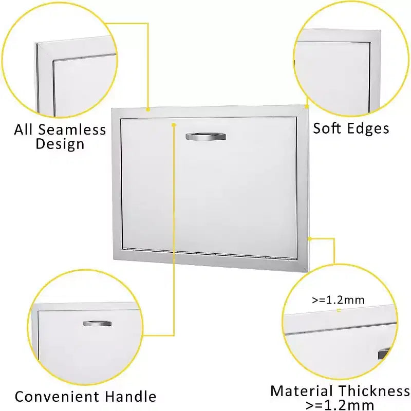 Brushed Stainless Steel BBQ Access Door, Outdoor Kitchen Cabinet Doors, Durable Weather-Resistant Doors for Barbecue Islands, Suitable for Outdoor