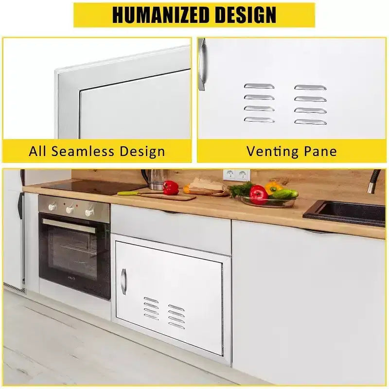 Brushed Stainless Steel BBQ Access Door, Outdoor Kitchen Cabinet Doors, Durable Weather-Resistant Doors for Barbecue Islands, Suitable for Outdoor