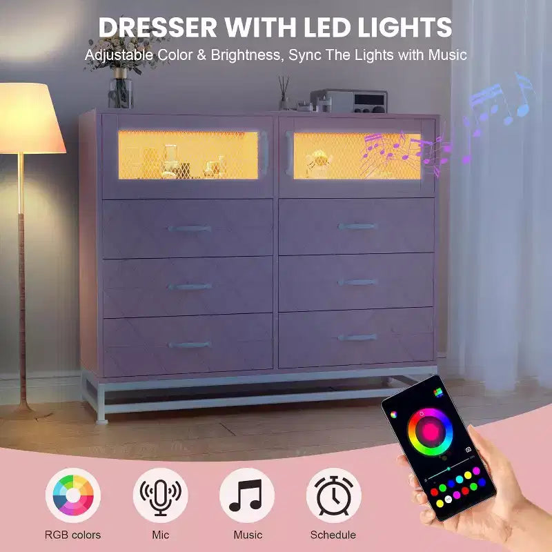 6 Drawer Dresser with 2 Door Cabinet, Tall Organizer Chest with Power Station, Modern Storage for Bedroom, Living Room, Hallway, Closet