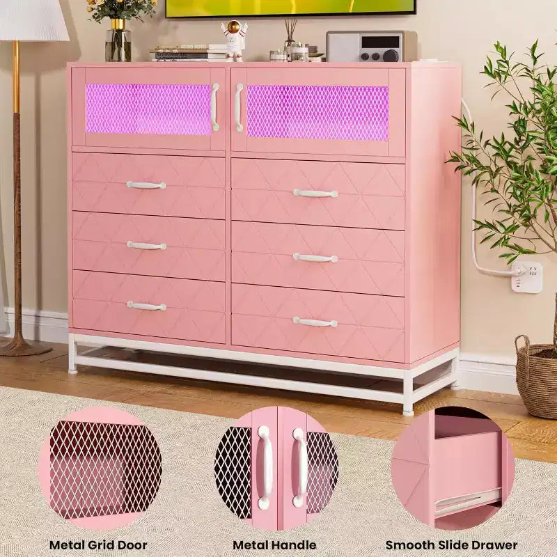 6 Drawer Dresser with 2 Door Cabinet, Tall Organizer Chest with Power Station, Modern Storage for Bedroom, Living Room, Hallway, Closet