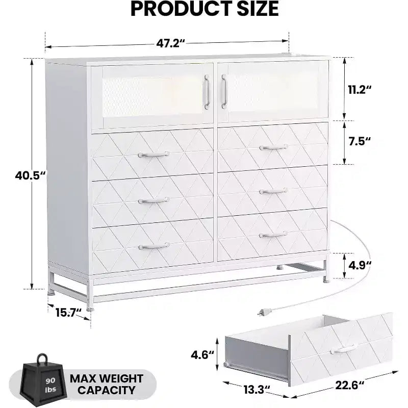 6 Drawer Dresser with 2 Door Cabinet, Tall Organizer Chest with Power Station, Modern Storage for Bedroom, Living Room, Hallway, Closet