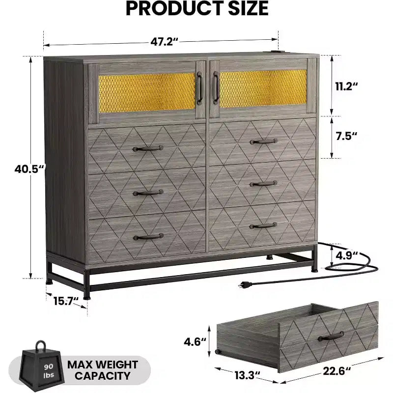 6 Drawer Dresser with 2 Door Cabinet, Tall Organizer Chest with Power Station, Modern Storage for Bedroom, Living Room, Hallway, Closet