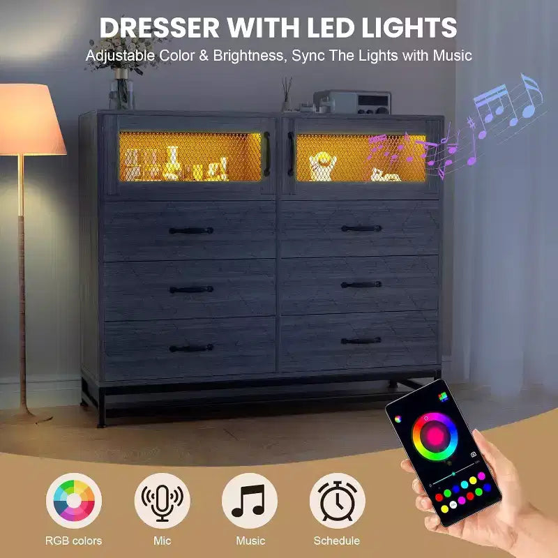 6 Drawer Dresser with 2 Door Cabinet, Tall Organizer Chest with Power Station, Modern Storage for Bedroom, Living Room, Hallway, Closet