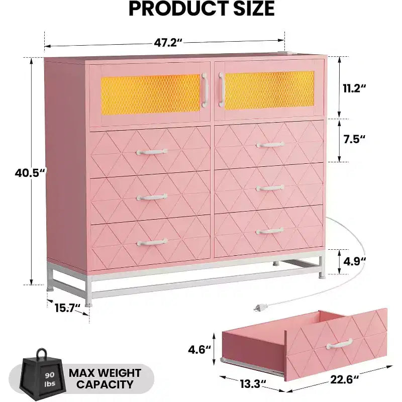 6 Drawer Dresser with 2 Door Cabinet, Tall Organizer Chest with Power Station, Modern Storage for Bedroom, Living Room, Hallway, Closet