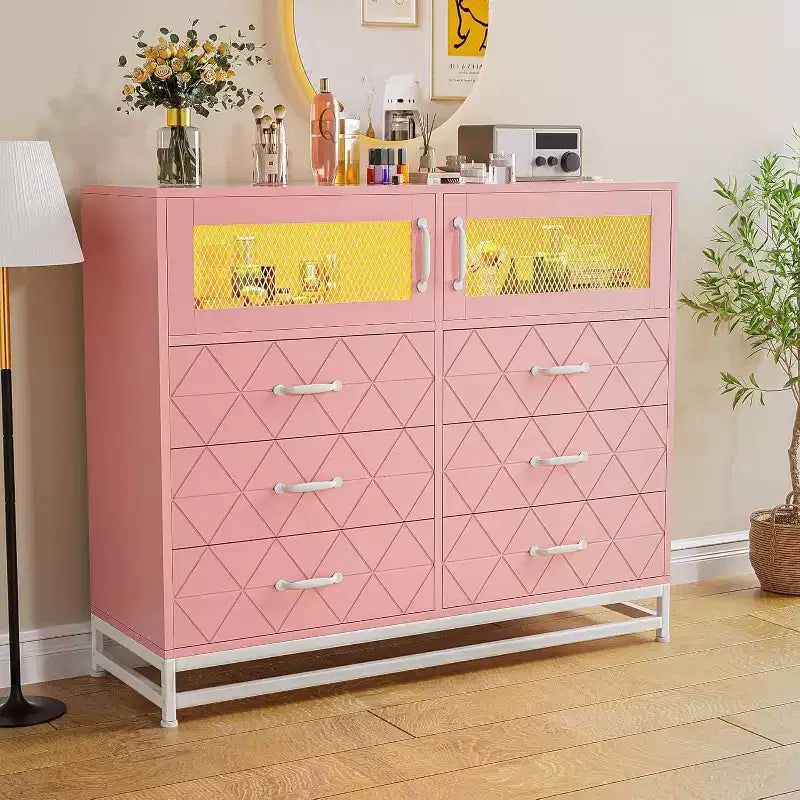 6 Drawer Dresser with 2 Door Cabinet, Tall Organizer Chest with Power Station, Modern Storage for Bedroom, Living Room, Hallway, Closet