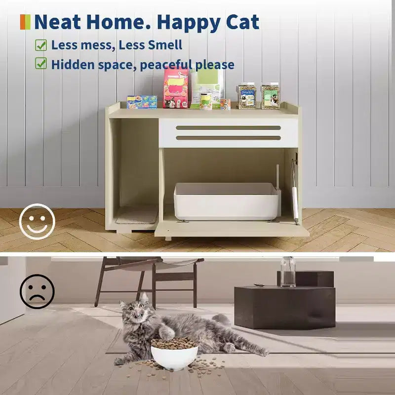 Cat Litter Box Enclosure with Ventilated Panel Hidden Litter Box Furniture with Drop Down Door, Indoor Cat House Wood