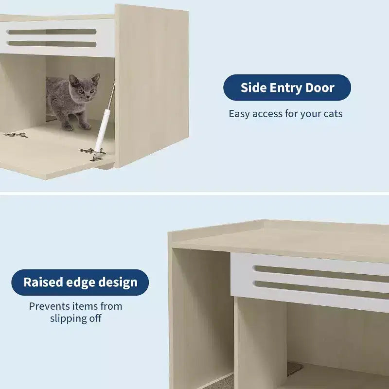 Cat Litter Box Enclosure with Ventilated Panel Hidden Litter Box Furniture with Drop Down Door, Indoor Cat House Wood