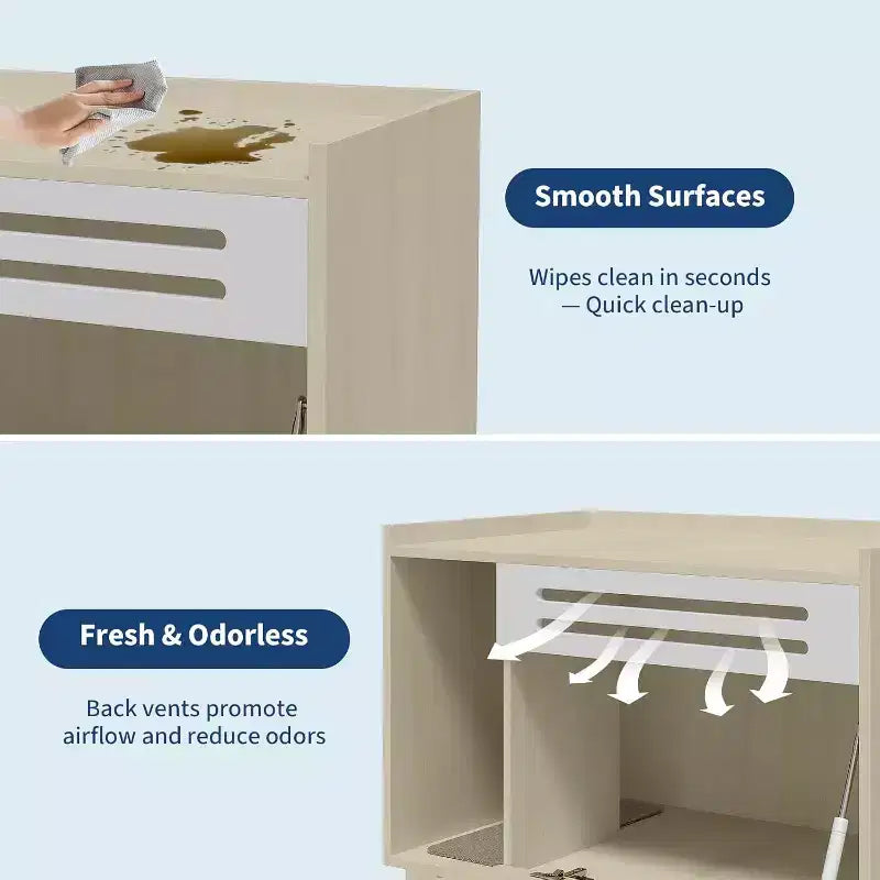 Cat Litter Box Enclosure with Ventilated Panel Hidden Litter Box Furniture with Drop Down Door, Indoor Cat House Wood