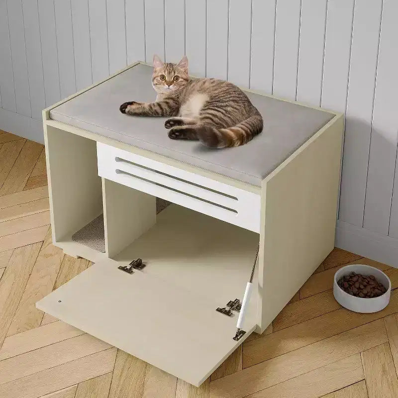 Cat Litter Box Enclosure with Ventilated Panel Hidden Litter Box Furniture with Drop Down Door, Indoor Cat House Wood