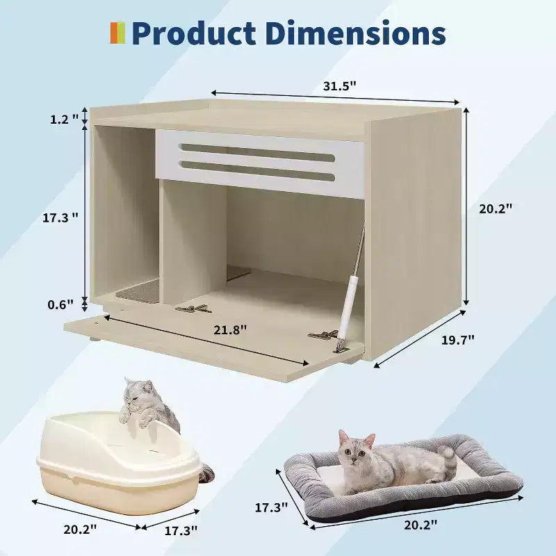 Cat Litter Box Enclosure with Ventilated Panel Hidden Litter Box Furniture with Drop Down Door, Indoor Cat House Wood