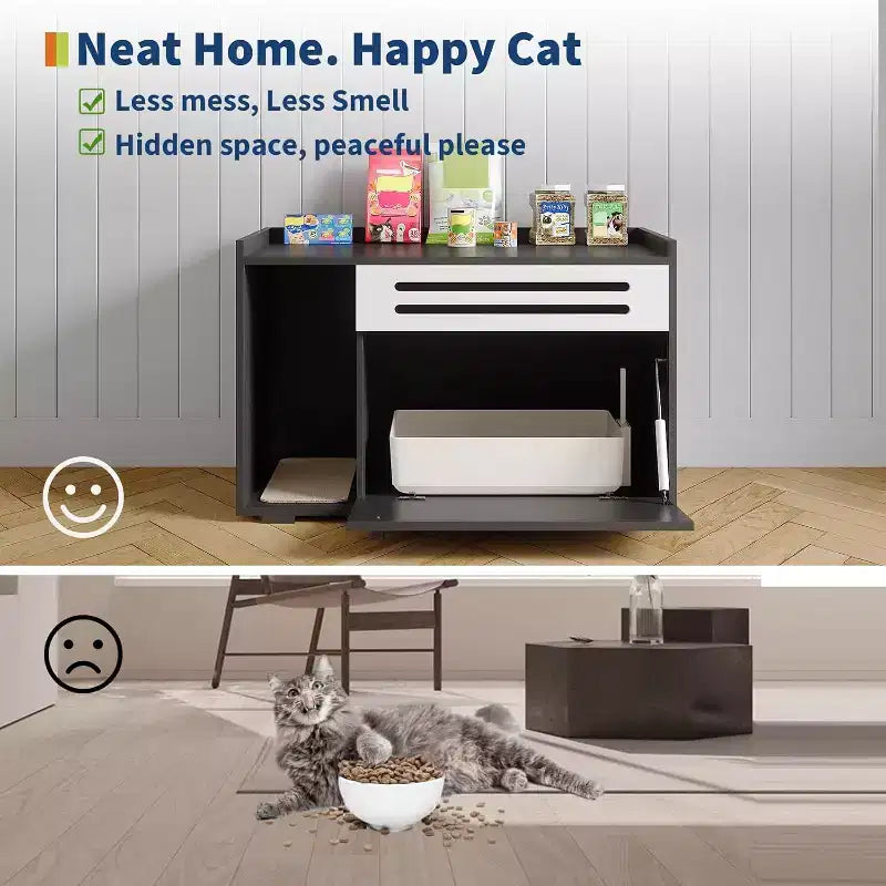 Cat Litter Box Enclosure with Ventilated Panel Hidden Litter Box Furniture with Drop Down Door, Indoor Cat House Wood