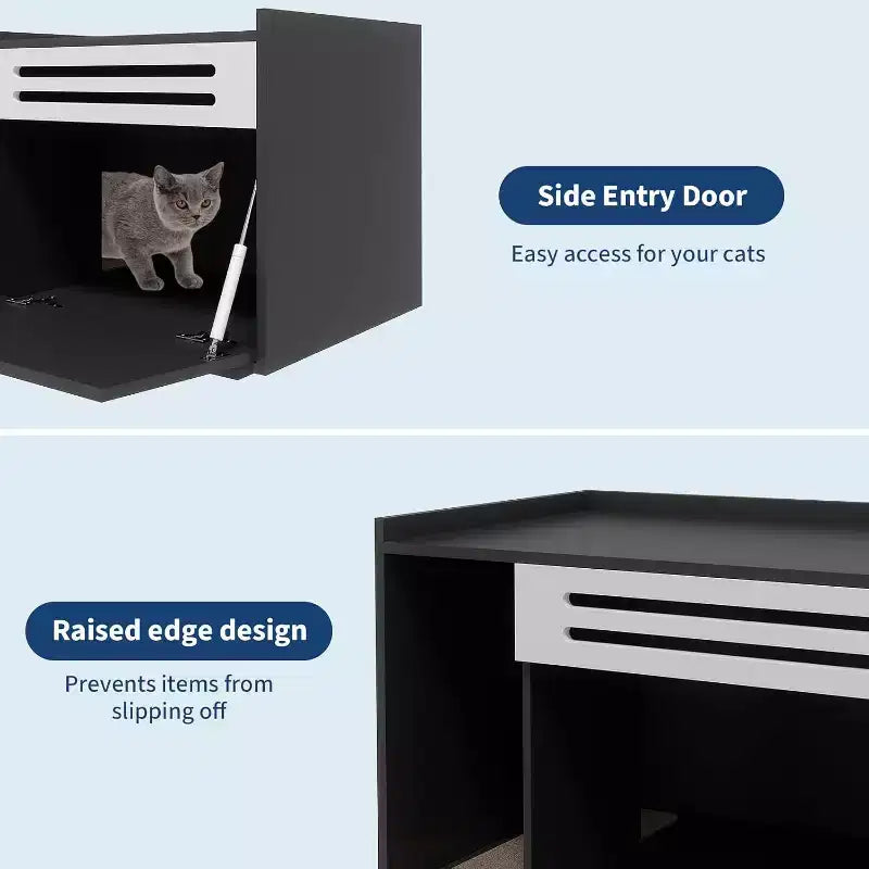 Cat Litter Box Enclosure with Ventilated Panel Hidden Litter Box Furniture with Drop Down Door, Indoor Cat House Wood