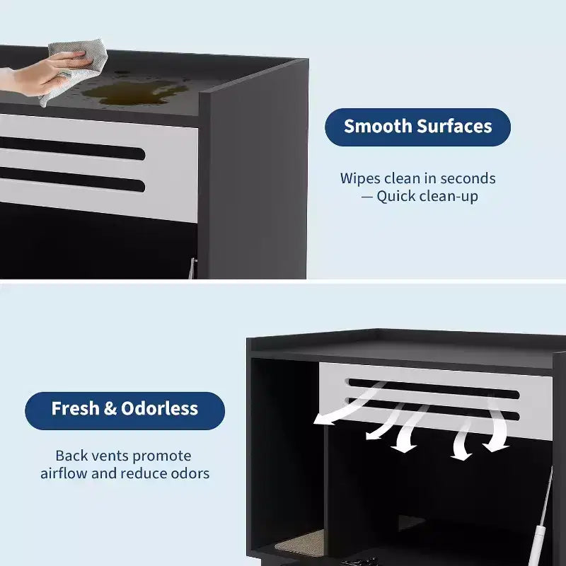 Cat Litter Box Enclosure with Ventilated Panel Hidden Litter Box Furniture with Drop Down Door, Indoor Cat House Wood