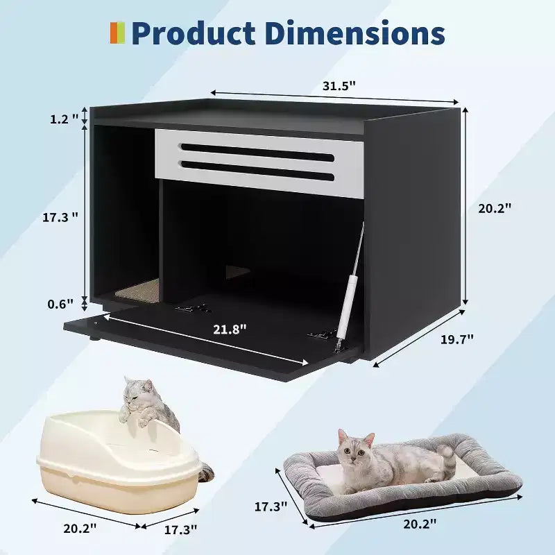 Cat Litter Box Enclosure with Ventilated Panel Hidden Litter Box Furniture with Drop Down Door, Indoor Cat House Wood