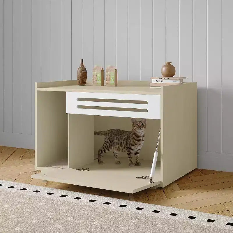Cat Litter Box Enclosure with Ventilated Panel Hidden Litter Box Furniture with Drop Down Door, Indoor Cat House Wood