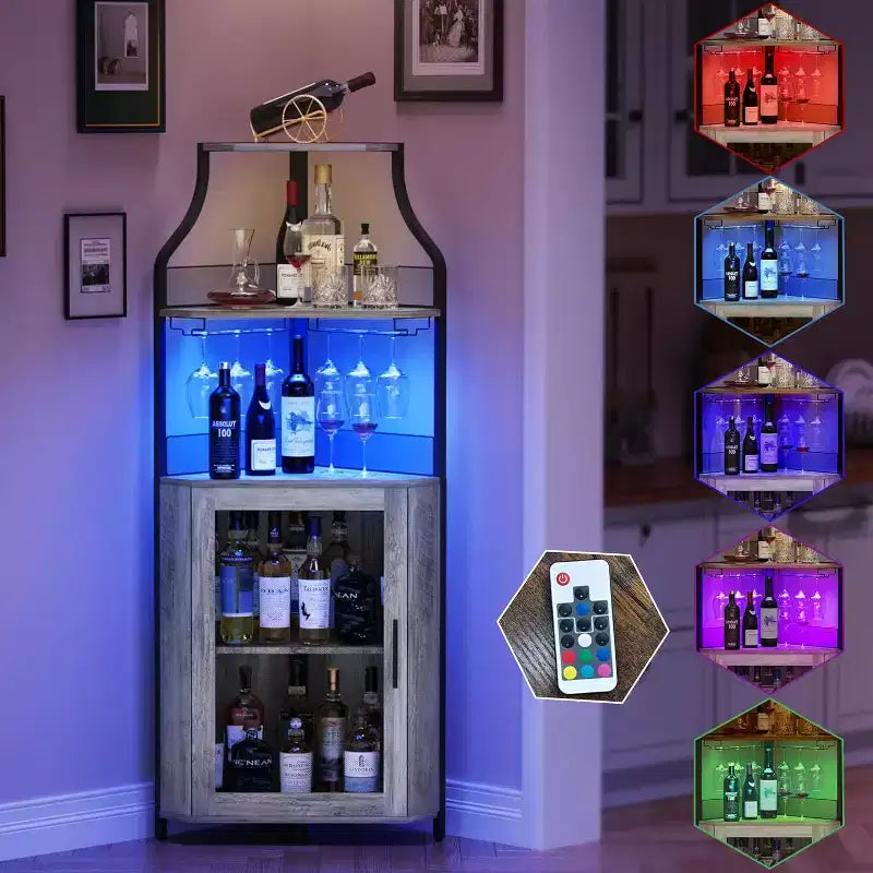 Corner Bar Cabinet, Industrial Wine Cabinet with Adjustable Shelf, 5-Tiers Liquor Cabinet Bar Cabinet for Home, Corner Display Cabinet