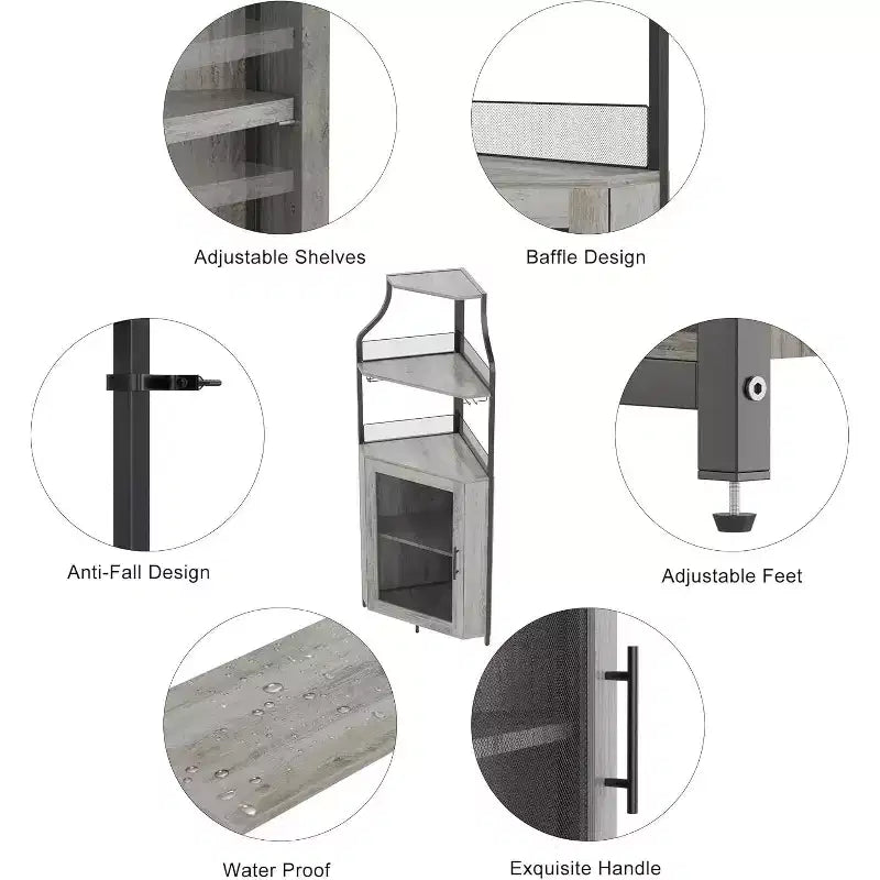 Corner Bar Cabinet, Industrial Wine Cabinet with Adjustable Shelf, 5-Tiers Liquor Cabinet Bar Cabinet for Home, Corner Display Cabinet