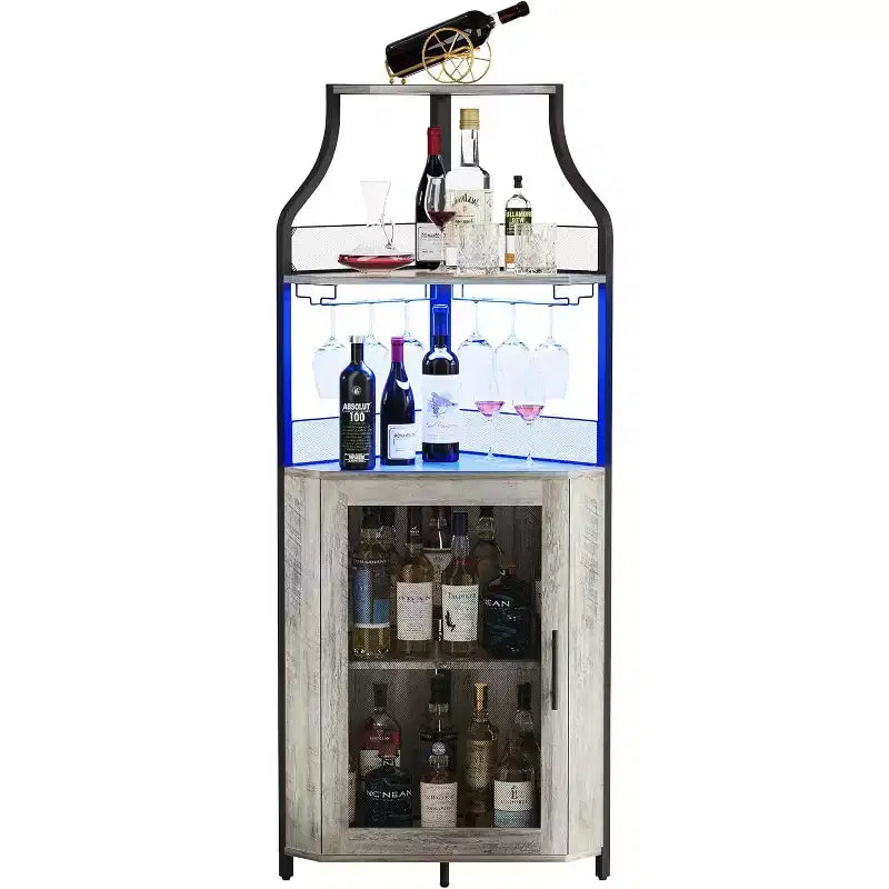 Corner Bar Cabinet, Industrial Wine Cabinet with Adjustable Shelf, 5-Tiers Liquor Cabinet Bar Cabinet for Home, Corner Display Cabinet