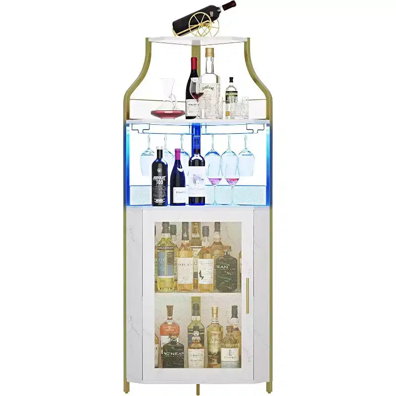 Corner Bar Cabinet, Industrial Wine Cabinet with Adjustable Shelf, 5-Tiers Liquor Cabinet Bar Cabinet for Home, Corner Display Cabinet