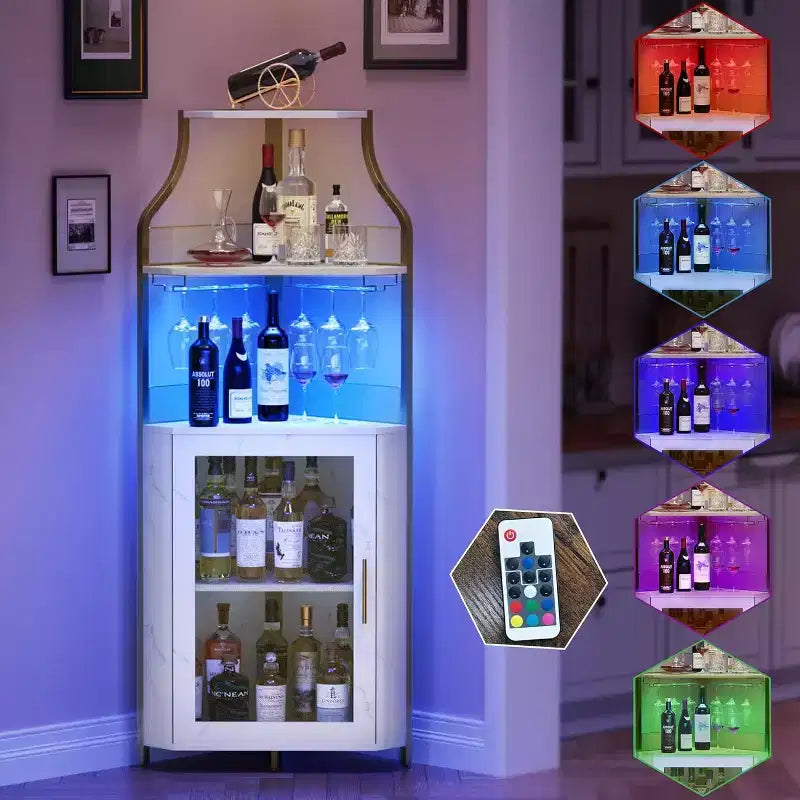 Corner Bar Cabinet, Industrial Wine Cabinet with Adjustable Shelf, 5-Tiers Liquor Cabinet Bar Cabinet for Home, Corner Display Cabinet