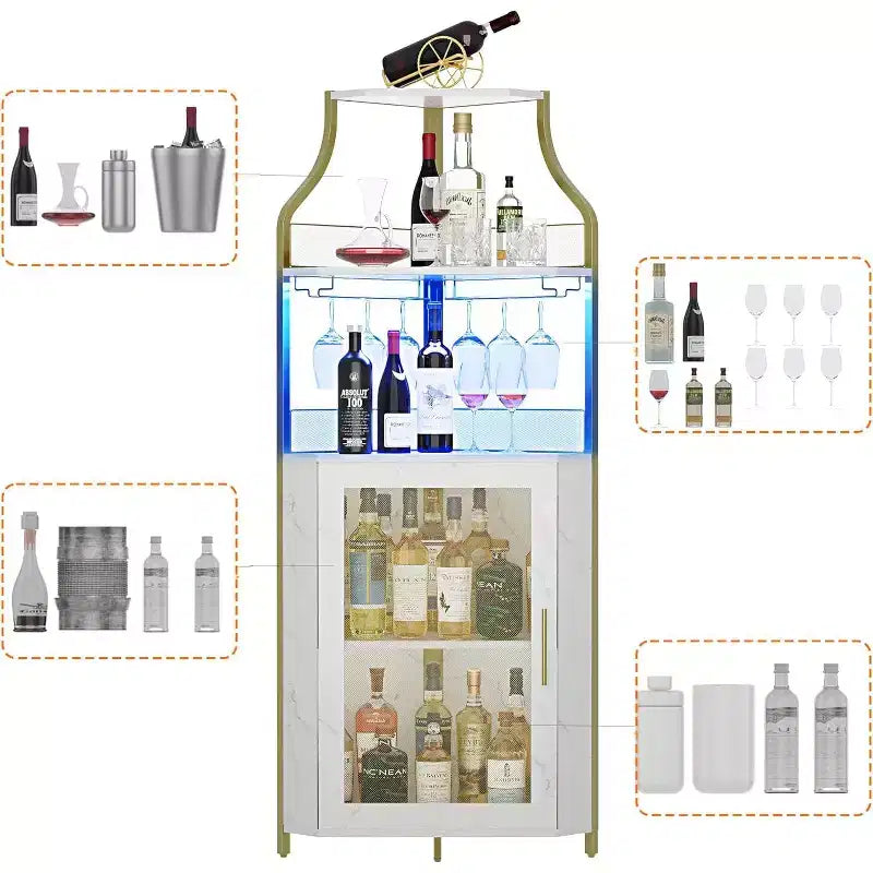Corner Bar Cabinet, Industrial Wine Cabinet with Adjustable Shelf, 5-Tiers Liquor Cabinet Bar Cabinet for Home, Corner Display Cabinet