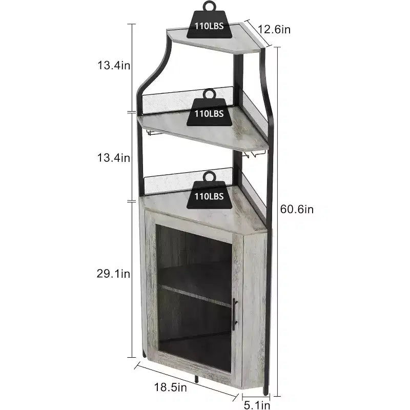 Corner Bar Cabinet, Industrial Wine Cabinet with Adjustable Shelf, 5-Tiers Liquor Cabinet Bar Cabinet for Home, Corner Display Cabinet