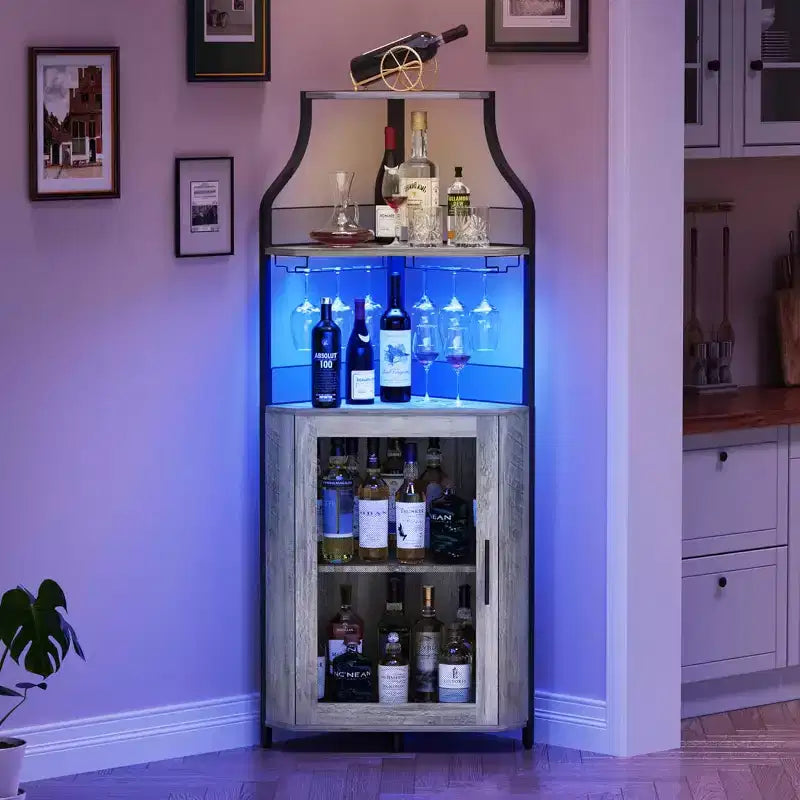 Corner Bar Cabinet, Industrial Wine Cabinet with Adjustable Shelf, 5-Tiers Liquor Cabinet Bar Cabinet for Home, Corner Display Cabinet