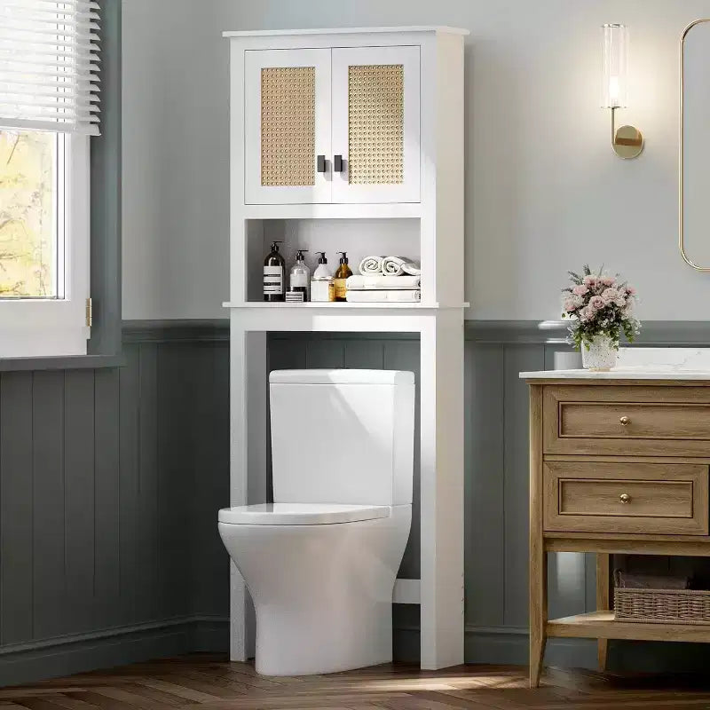 63 Tall Over The Toilet Storage Cabinet, Farmhouse Bathroom Cabinet Organizer with Adjustable Shelf, Space-Saving Toilet Rack for Bathroom Laundry