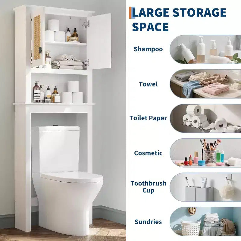 63 Tall Over The Toilet Storage Cabinet, Farmhouse Bathroom Cabinet Organizer with Adjustable Shelf, Space-Saving Toilet Rack for Bathroom Laundry