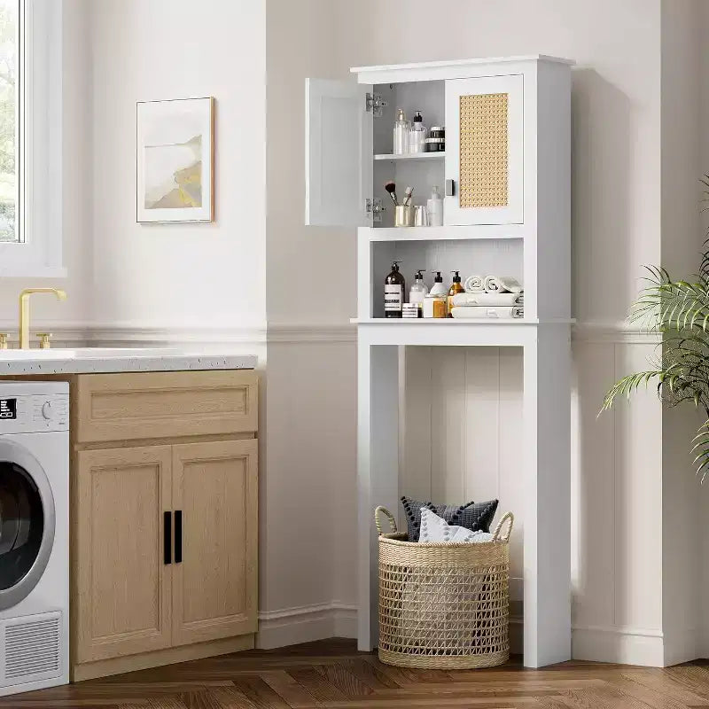 63 Tall Over The Toilet Storage Cabinet, Farmhouse Bathroom Cabinet Organizer with Adjustable Shelf, Space-Saving Toilet Rack for Bathroom Laundry
