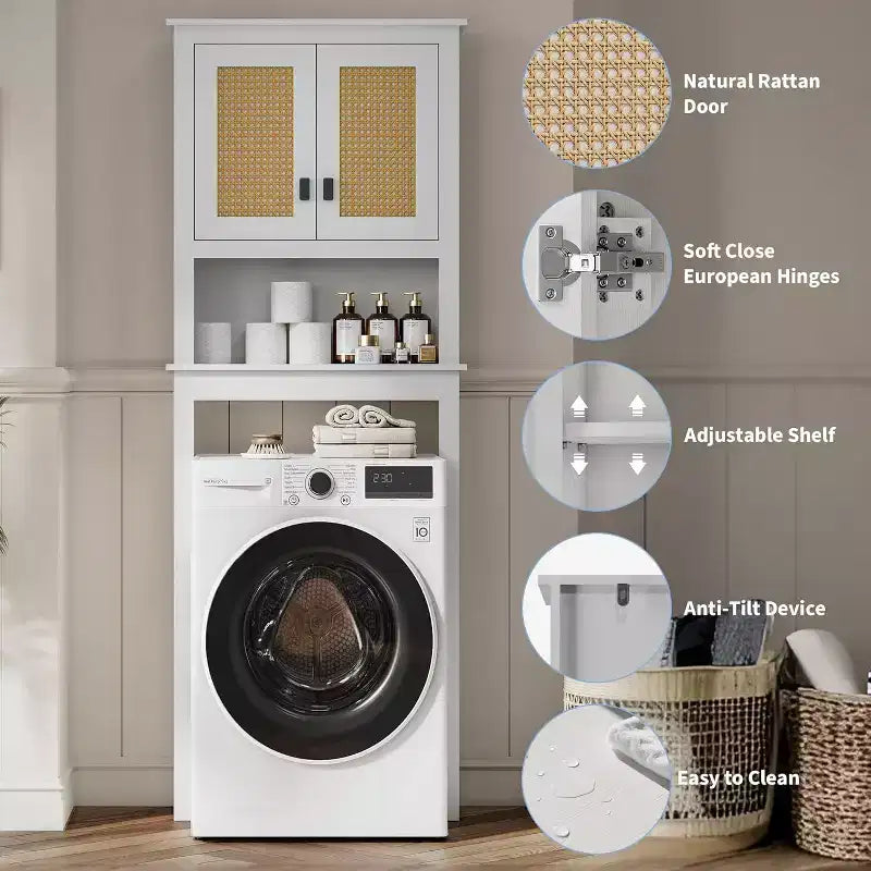63 Tall Over The Toilet Storage Cabinet, Farmhouse Bathroom Cabinet Organizer with Adjustable Shelf, Space-Saving Toilet Rack for Bathroom Laundry