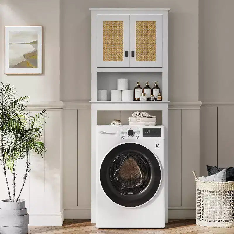 63 Tall Over The Toilet Storage Cabinet, Farmhouse Bathroom Cabinet Organizer with Adjustable Shelf, Space-Saving Toilet Rack for Bathroom Laundry
