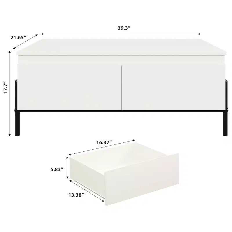 Modern Coffee Table, Center Table with Drawers & Back Open Shelf for Living Room, Office, Bedroom, White